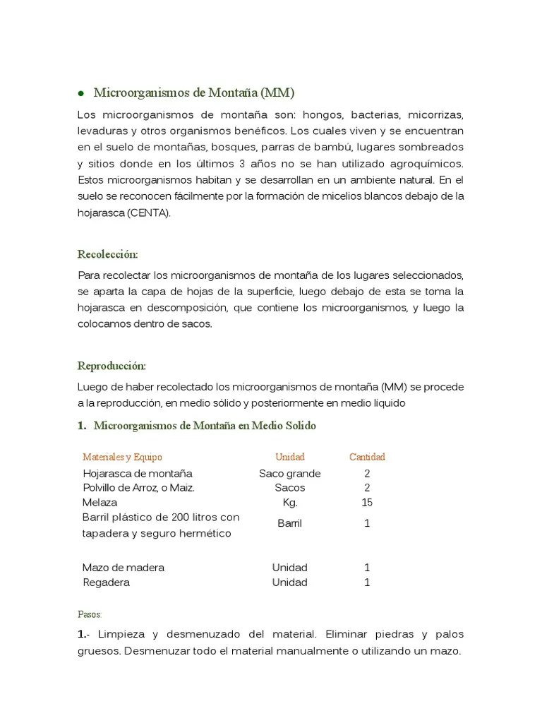 Microorganismos De Montaña Solidos Y Liquidos | PDF | Microorganismo | Agua