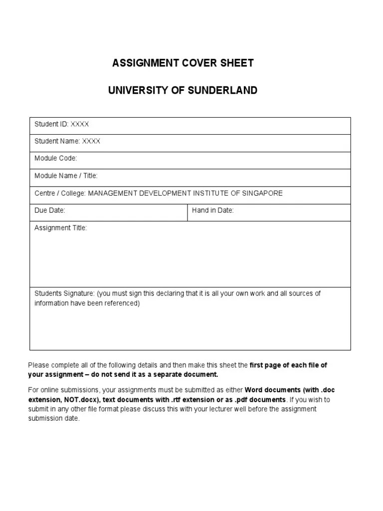 ASSIGNMENT COVER SHEET - Sample | PDF