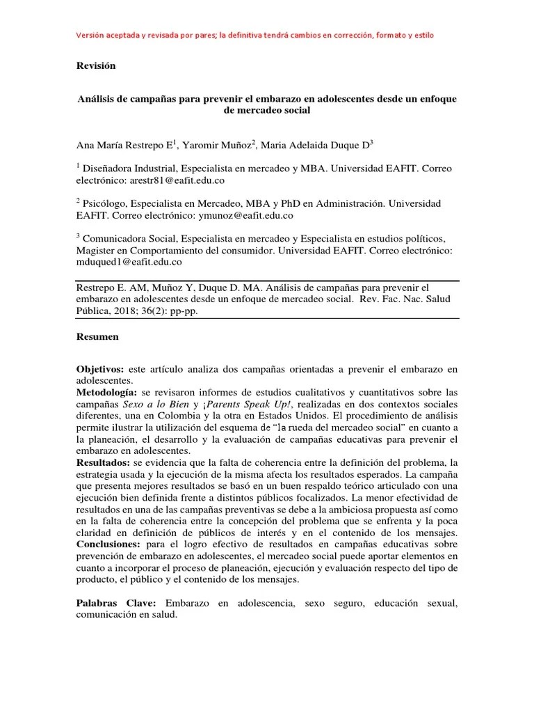 Analisis De Campañas Para Prevenir El Embarazo En Adolescentes | PDF | La Sexualidad Humana ...