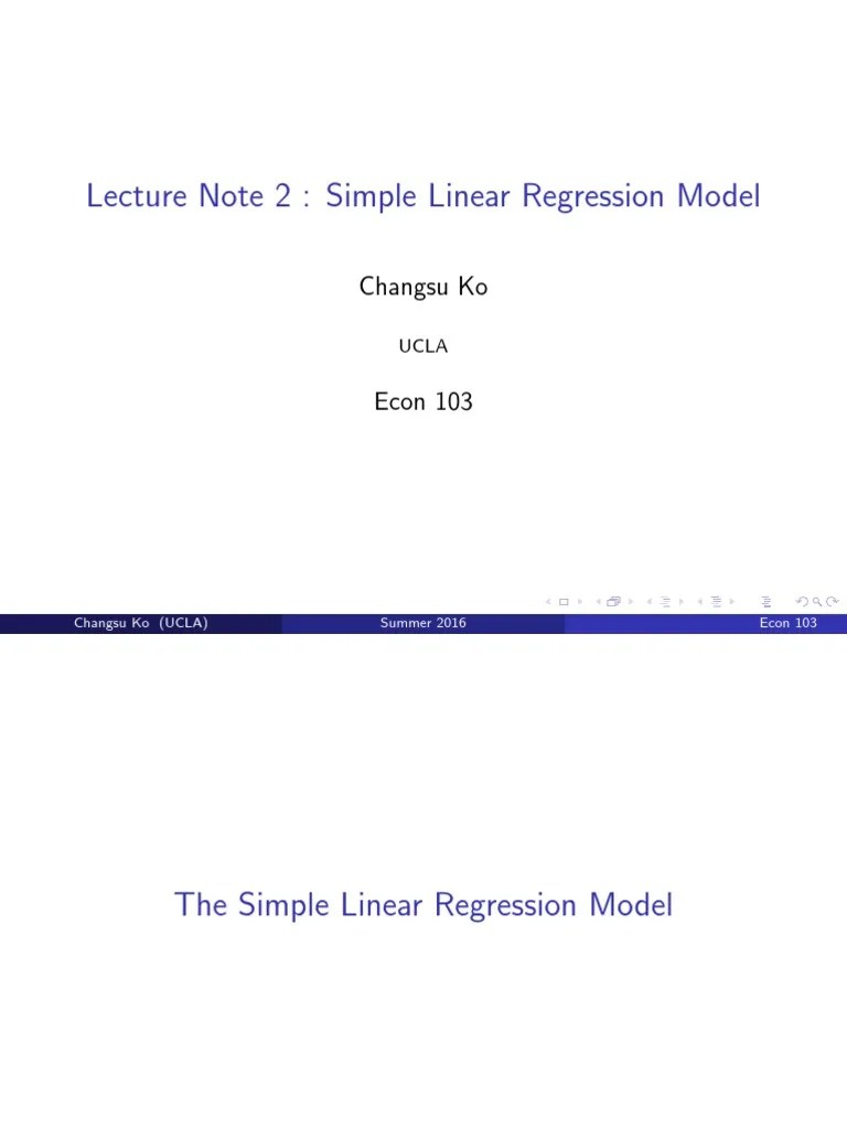 Lecture Note 2: Simple Linear Regression Model: Changsu Ko | Download ...