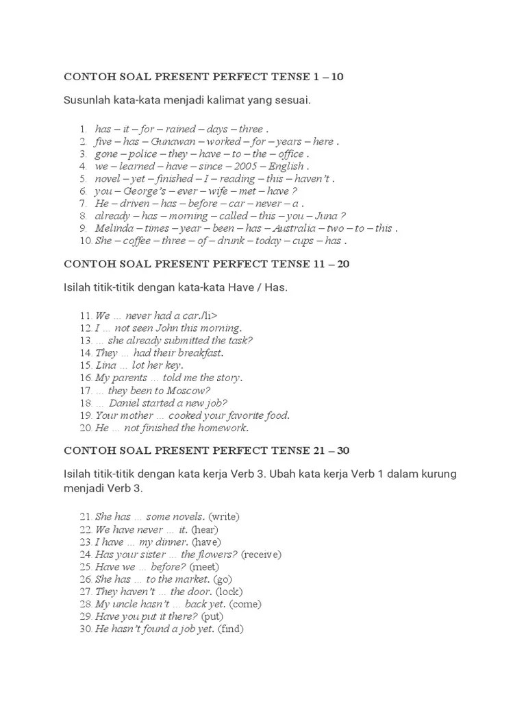 Contoh cerita yang menggunakan simple past tense dan present perfect tense. Contoh Soal Present Perfect Tense 1 Pdf Morphology Linguistic Typology