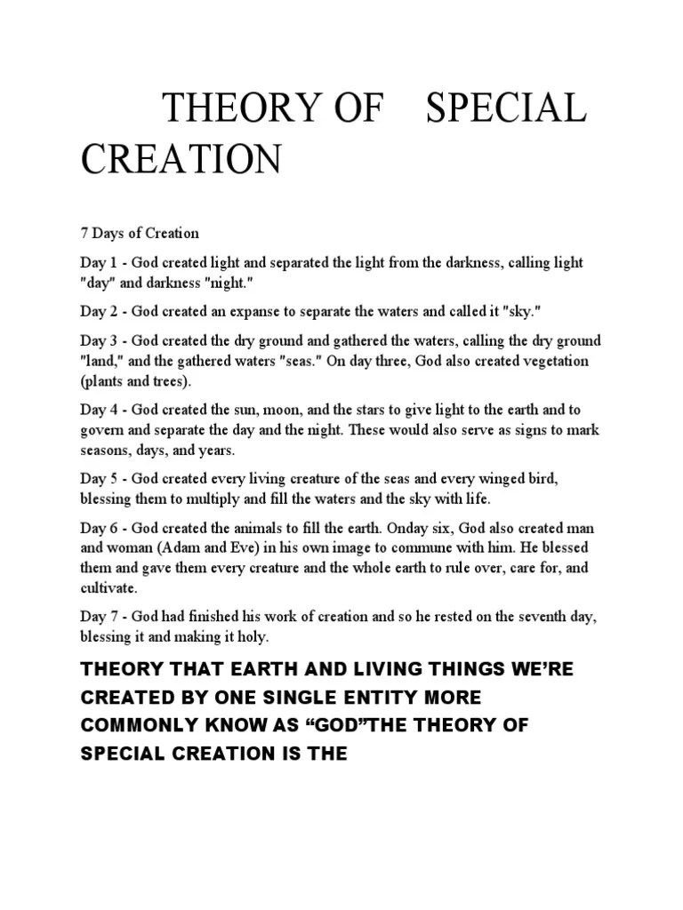 Theory Of Special Creation | PDF