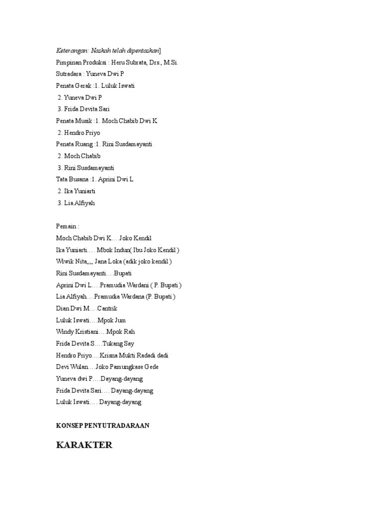 Joko kendil dalam bahasa jawa. Naskah Drama Jaka Kendil Basa Jawa Berbagai Naskah