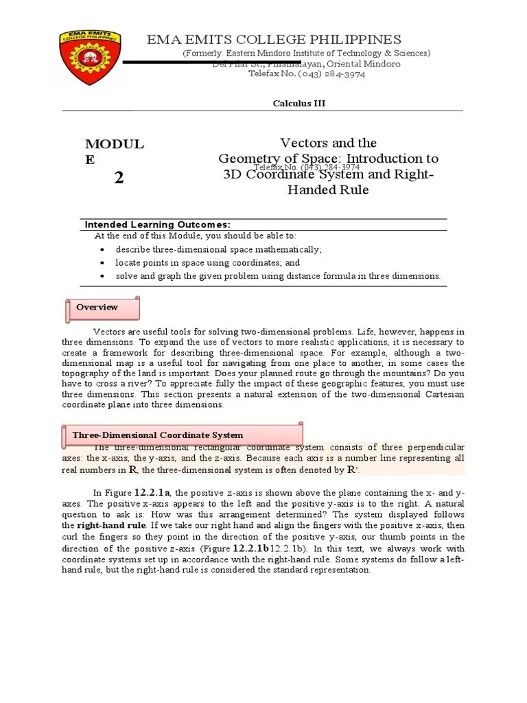Calculus 3 Module 2 | Download Free PDF | Cartesian Coordinate System ...