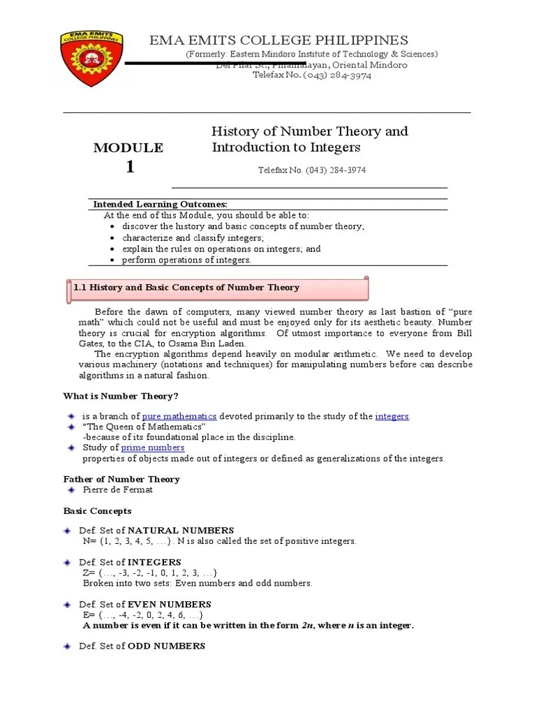 Number Theory Module 1 | PDF | Multiplication | Numbers