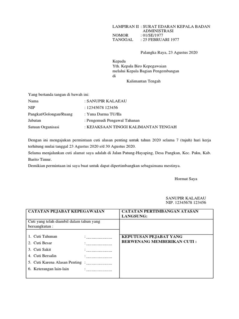 contoh surat lamaran kerja cpns bkkbn 2017 have an image associated with the other.contoh surat lamaran kerja cpns bkkbn 2017 in addition, it will include a picture of a sort that could be seen in the gallery of contoh surat lamaran kerja cpns bkkbn 2017. Surat Cuti Kejaksaan 1977 Pdf