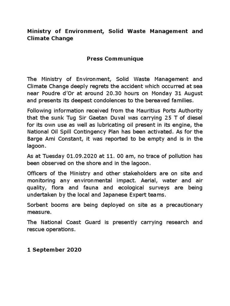 Communiqué Du Ministère De L’Environnement | PDF