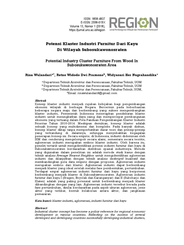 Potensi Klaster Industri Furniture Dari Kayu Di Wi | PDF