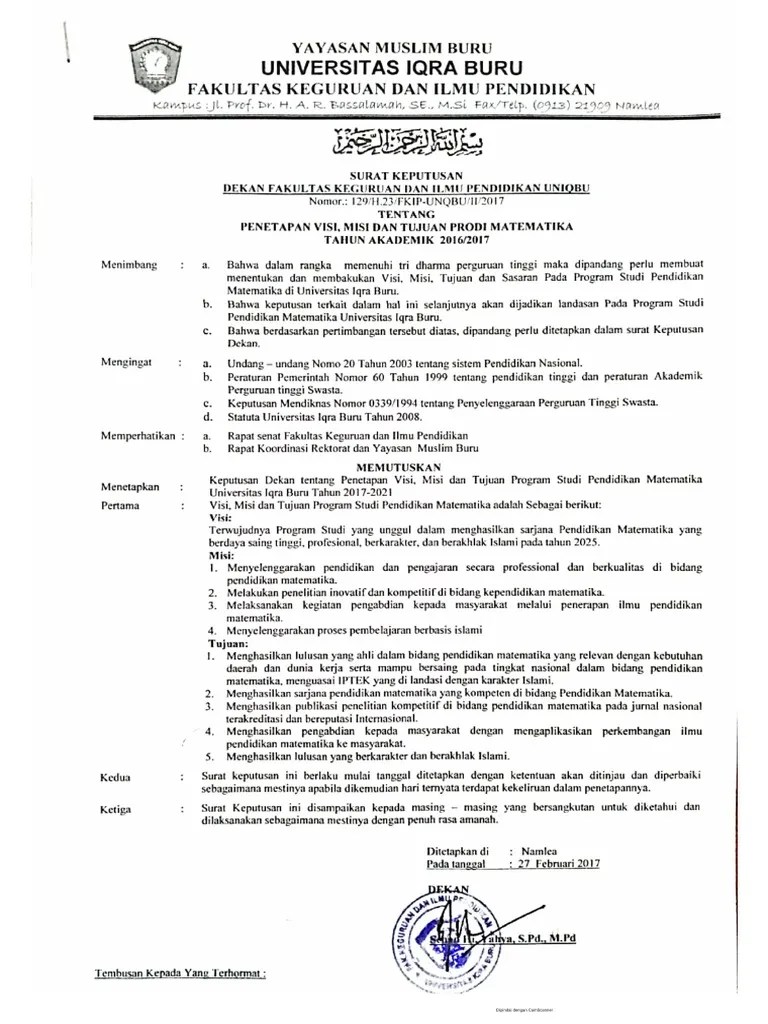 SK Penetapan Visi Misi PDF | PDF