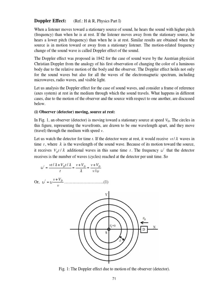 Doppler Effect:: (I) Observer (Detector) Moving, Source At Rest | PDF ...
