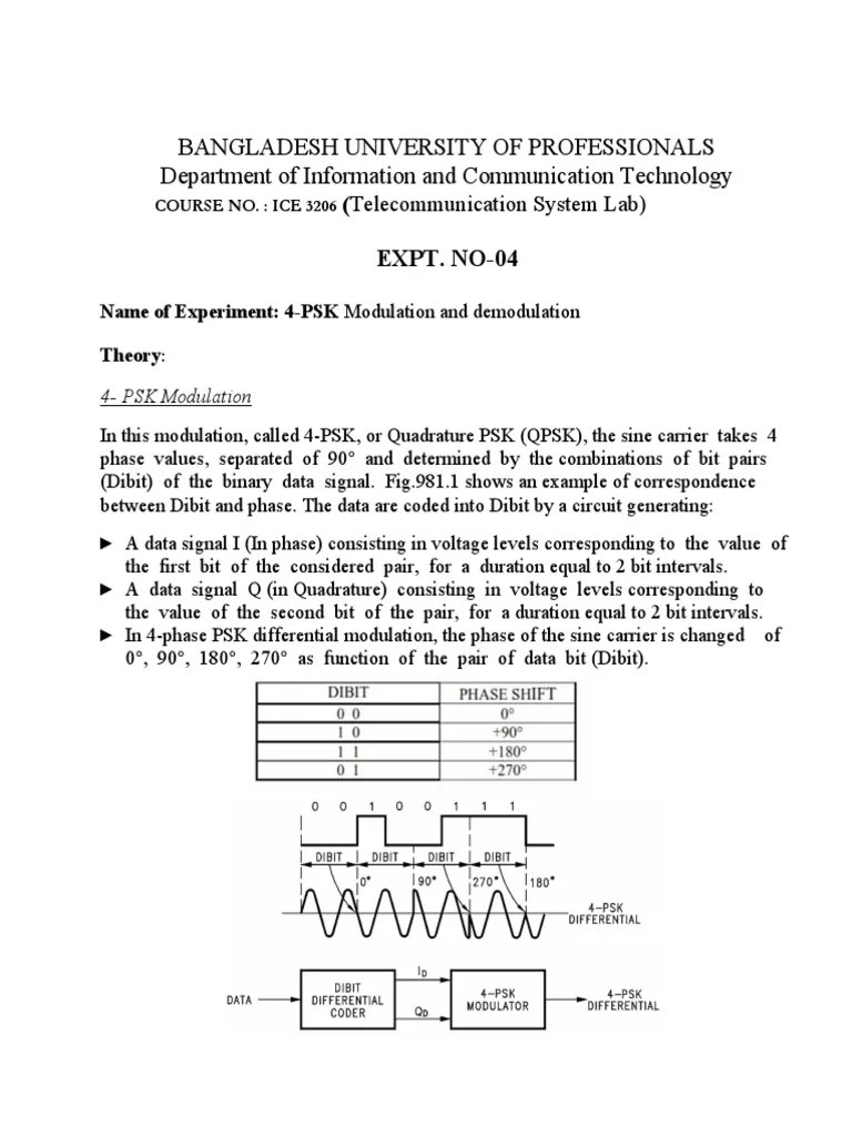 EXPT 04 - 4-PSK Modulation & Demodulation | PDF | Modulation | Broadcast Engineering