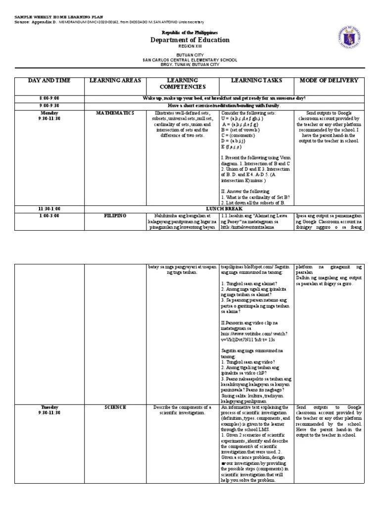 Weekly Home Learning Plan Editable | PDF | Behavior Modification | Cognition