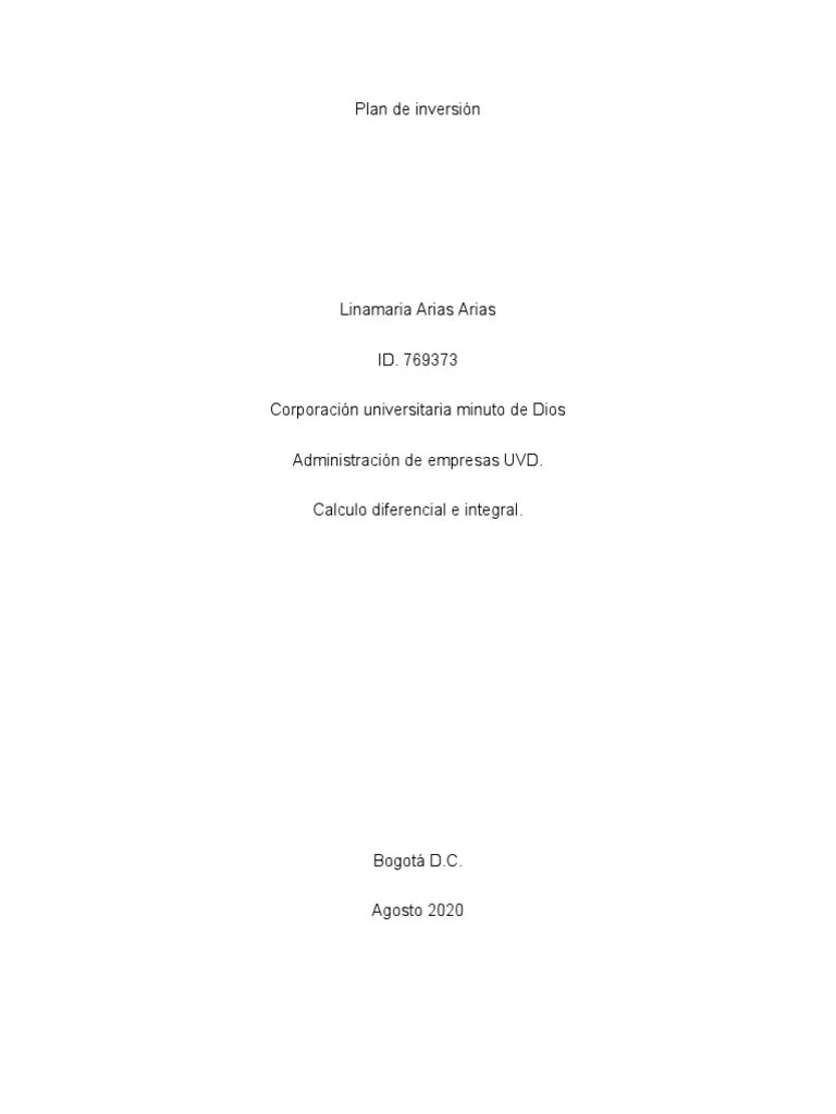 Plan De Inversion | PDF | Inversiones | Dinero