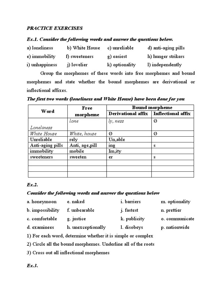 Morphology Exercises | PDF | Word | Grammar