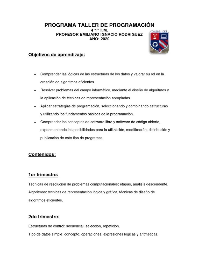 Taller De Programación | Descargar Gratis PDF | Programación De ...