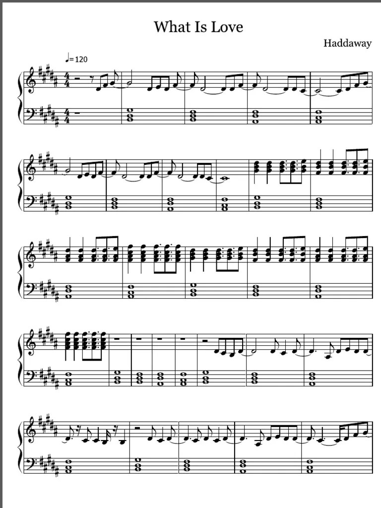 Haddaway What Is Love Sheet Music For Piano Solo Musescore 