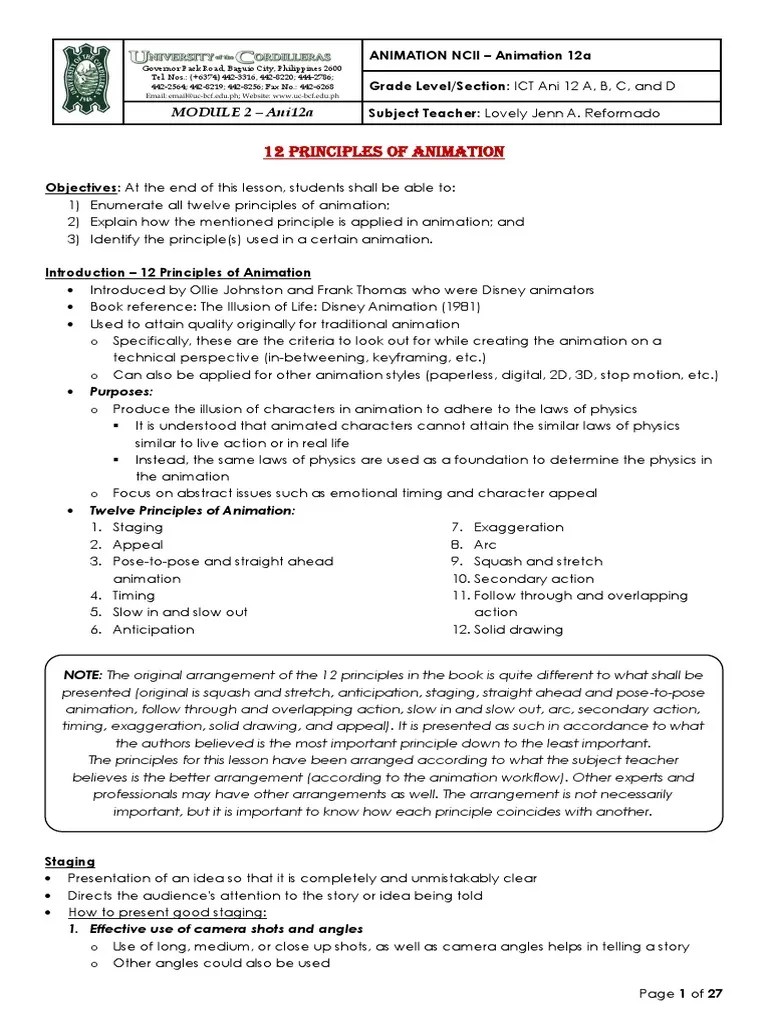 Week 2 - 12 Principles Of Animation PDF | PDF | Animation