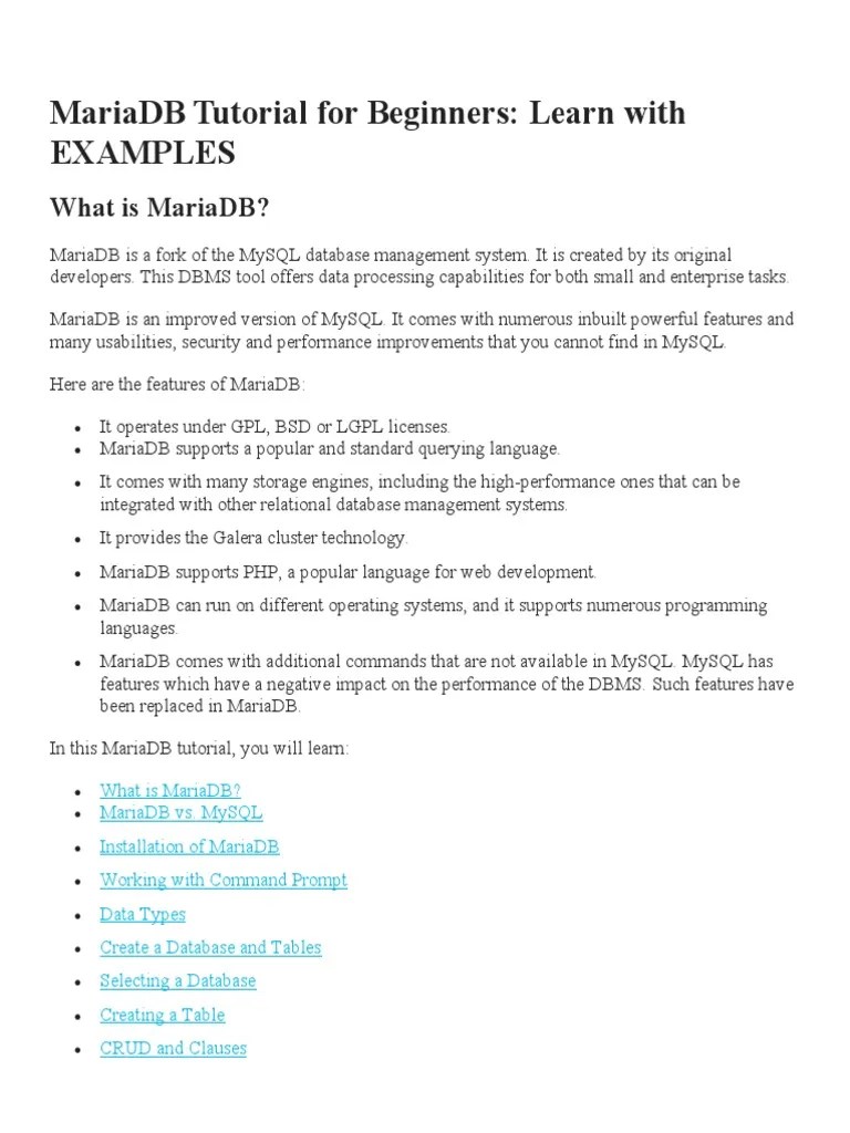 MariaDB - Tutorial For Beginners | PDF | Parameter (Computer ...