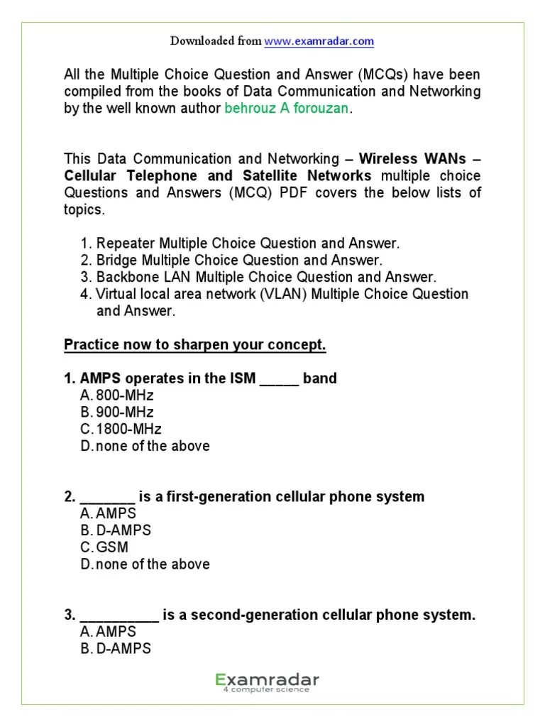 CH 16 Wireless WANs - Cellular Telephone And Satellite Networks ...