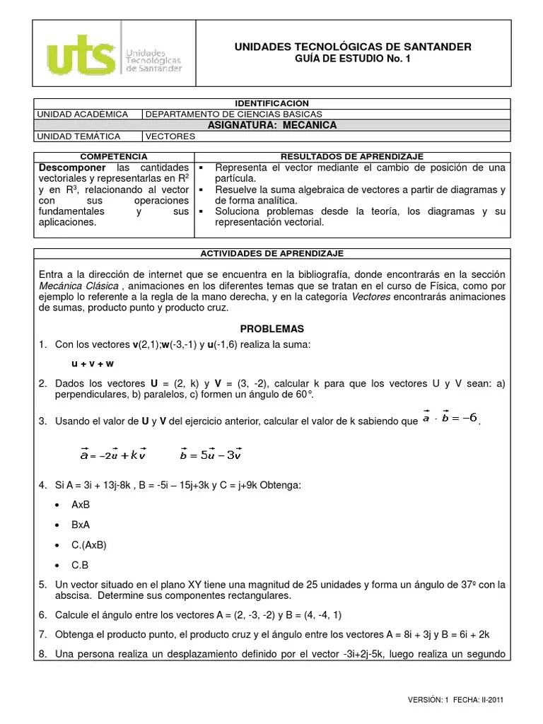 Guia Vectores | PDF | Vector Euclidiano | Espacio