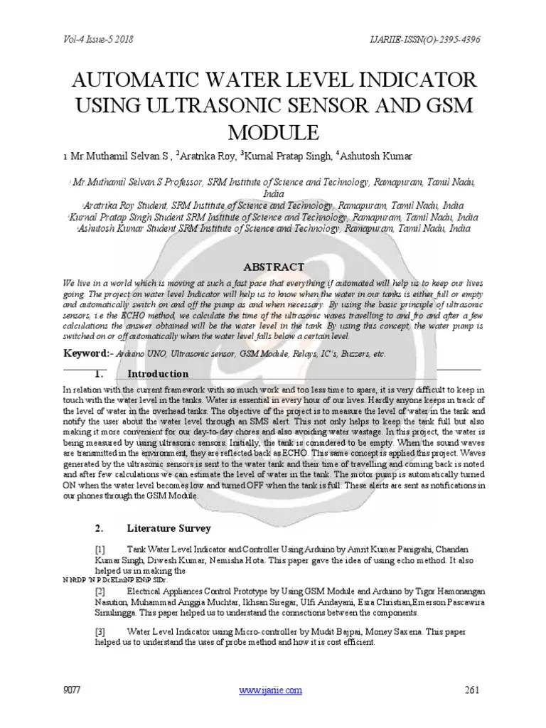 Automatic Water Level Indicator Using Ultrasonic Sensor And GSM | PDF | Electrical Engineering ...