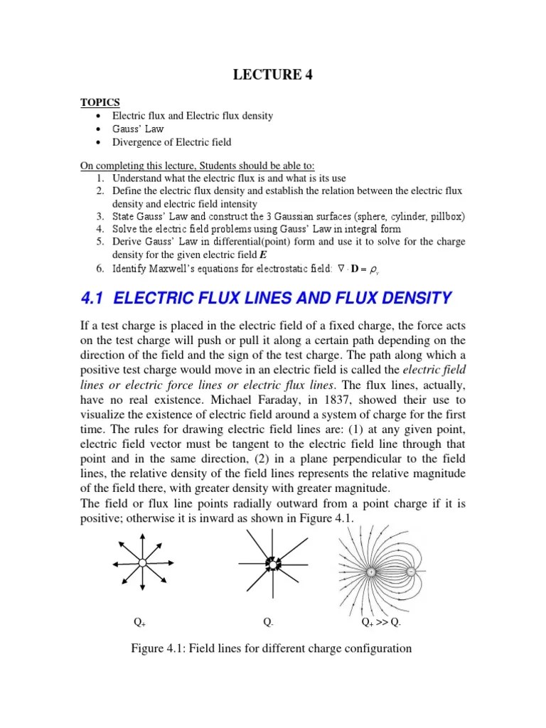 4.1 Electric Flux Lines And Flux Density: Topics | PDF | Flux | Electric Field