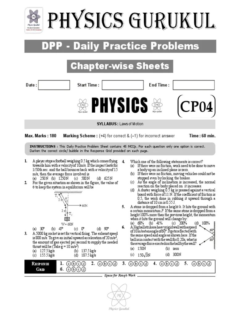 Physics: DPP - Daily Practice Problems | PDF | Friction | Force