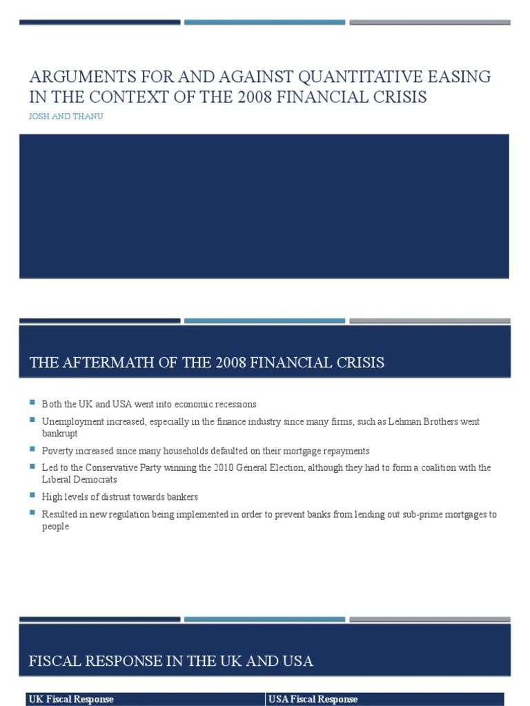 Arguments For And Against Quantitative Easing In The Context Of The ...