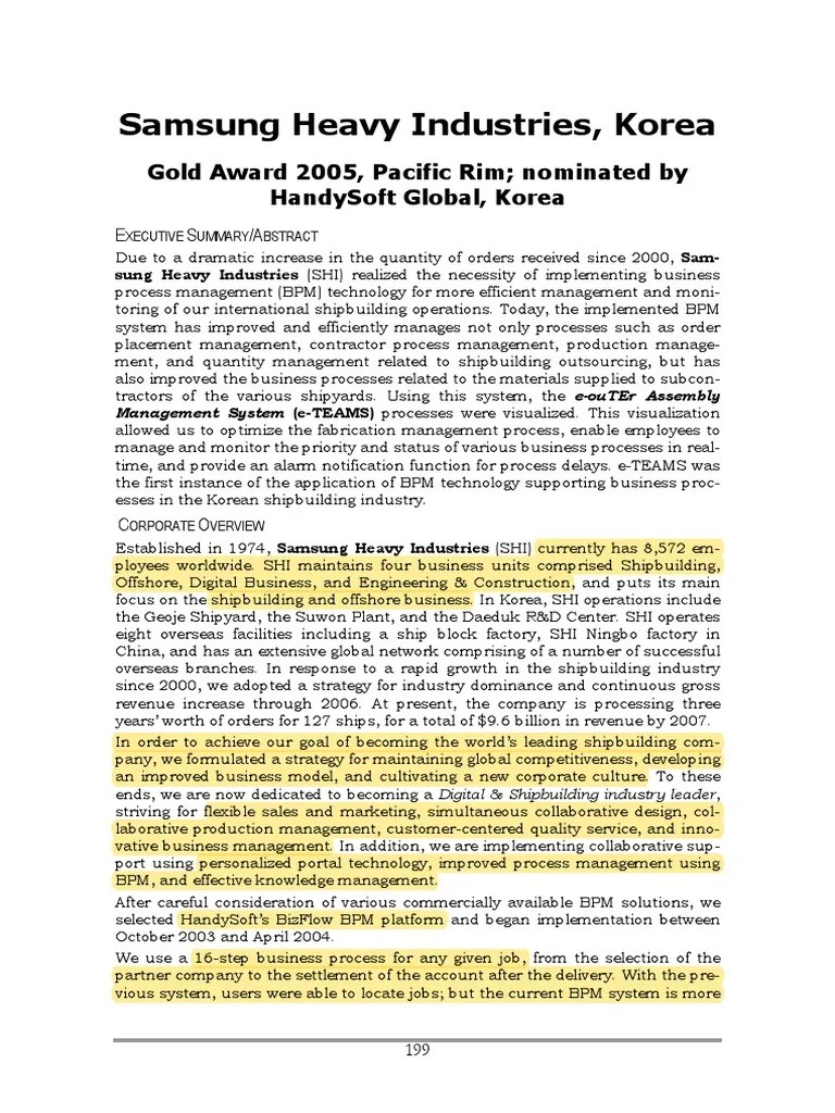 Samsung Heavy Industries, Korea PDF | PDF | Business Process Management | Outsourcing