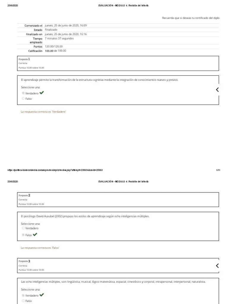 EVALUACIÓN - MÓDULO 4 - Finalizado | PDF | Aprendizaje | Psicología ...