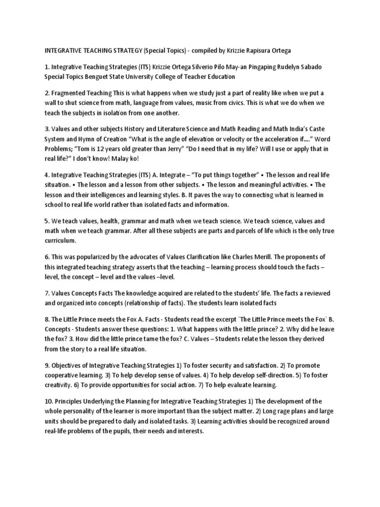 Integrative Teaching Strategy | PDF | Teachers | Inquiry