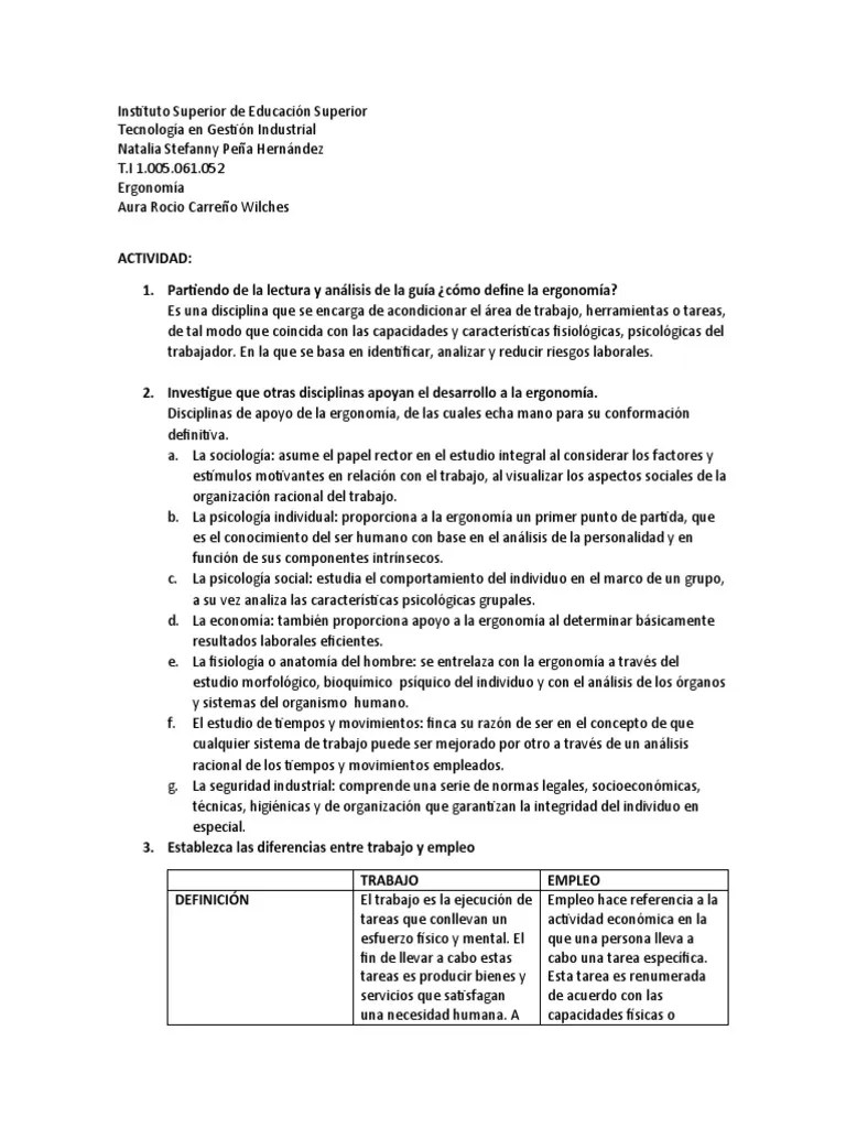 Taller 1 ERGONOMIA | PDF | Planificación | Factores Humanos Y Ergonomía