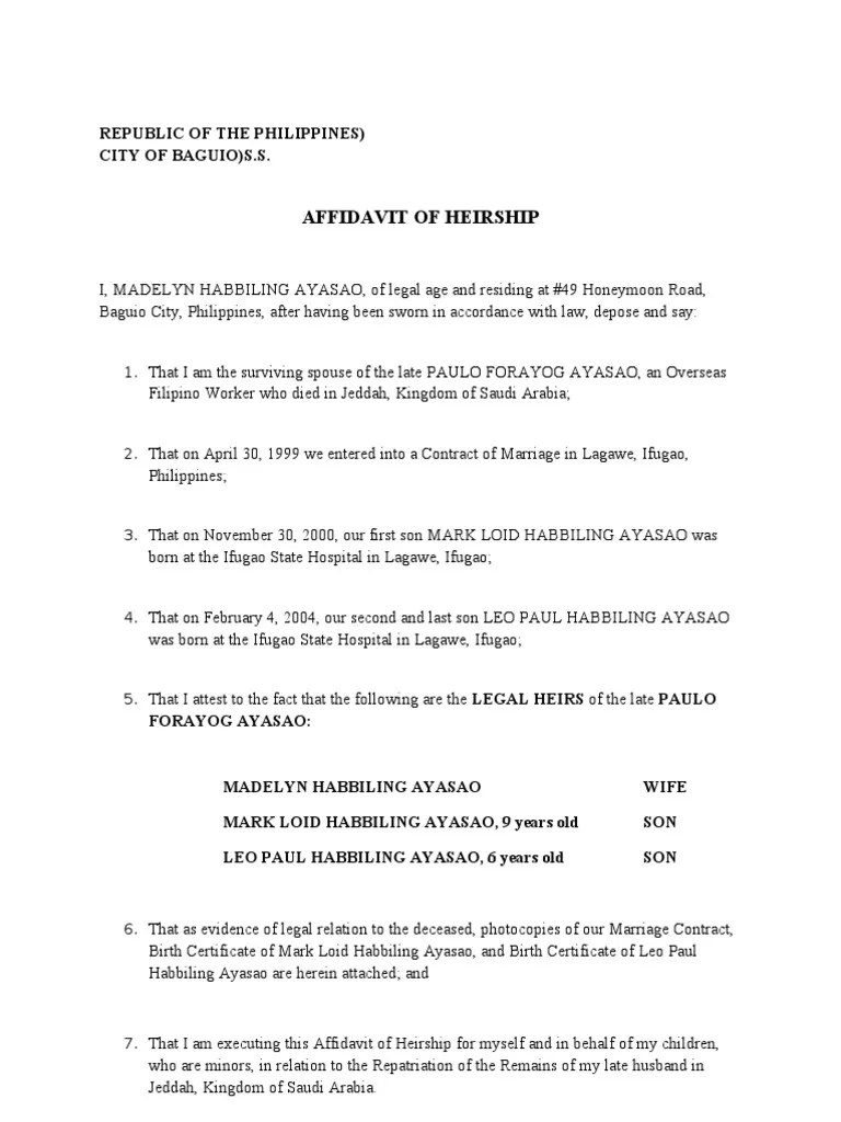 Affidavit of heirship