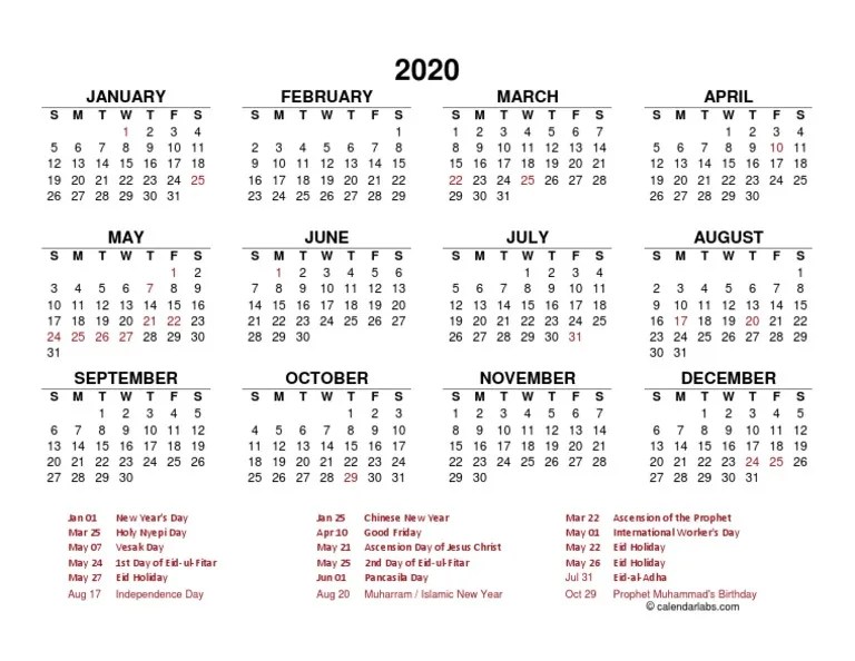 2020 Indonesia Yearly Calendar Template Excel 14 | PDF | Abrahamic Religions | Religious Holidays