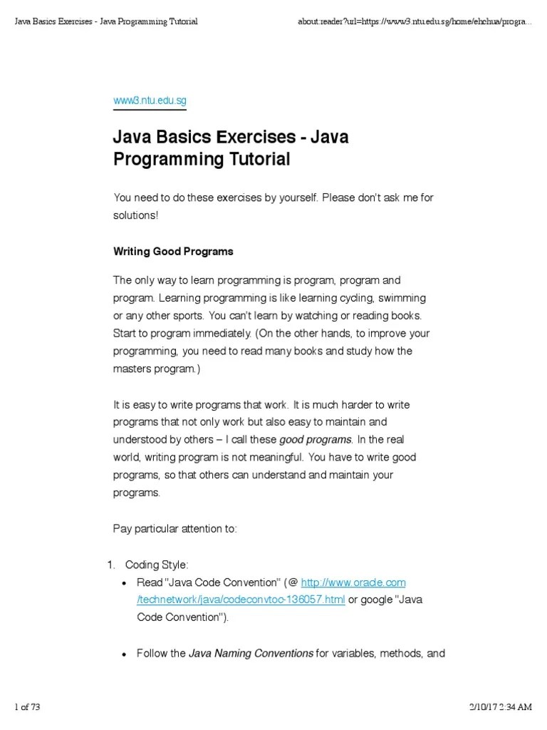 Java Basics Exercises - Java Programming Tutorial | PDF | Control Flow ...