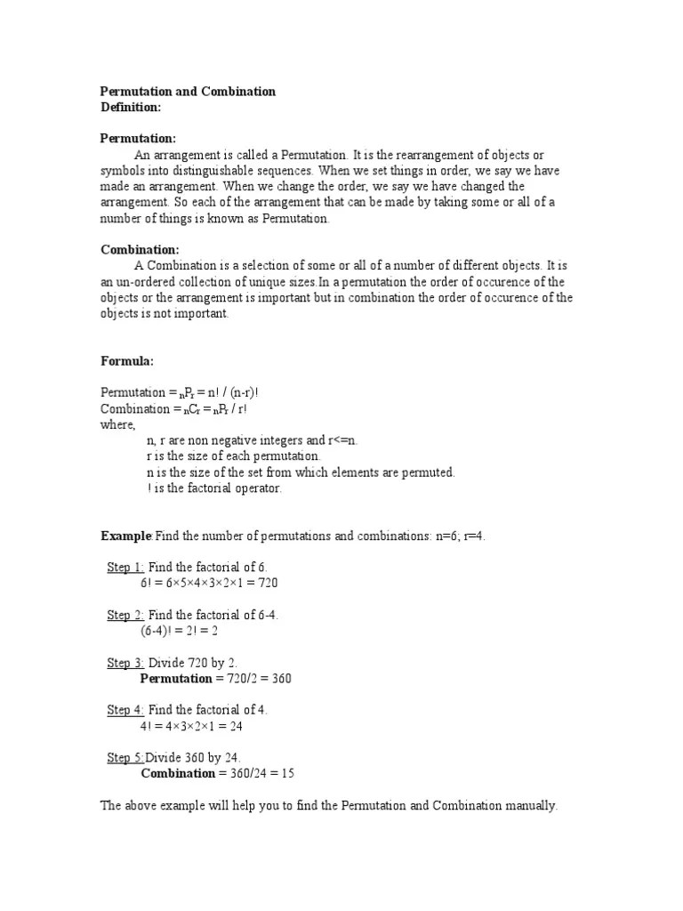 Permutation & Combination Formula | PDF