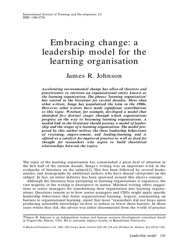 Embracing Change: A Leadership Model For The Learning Organisation ...