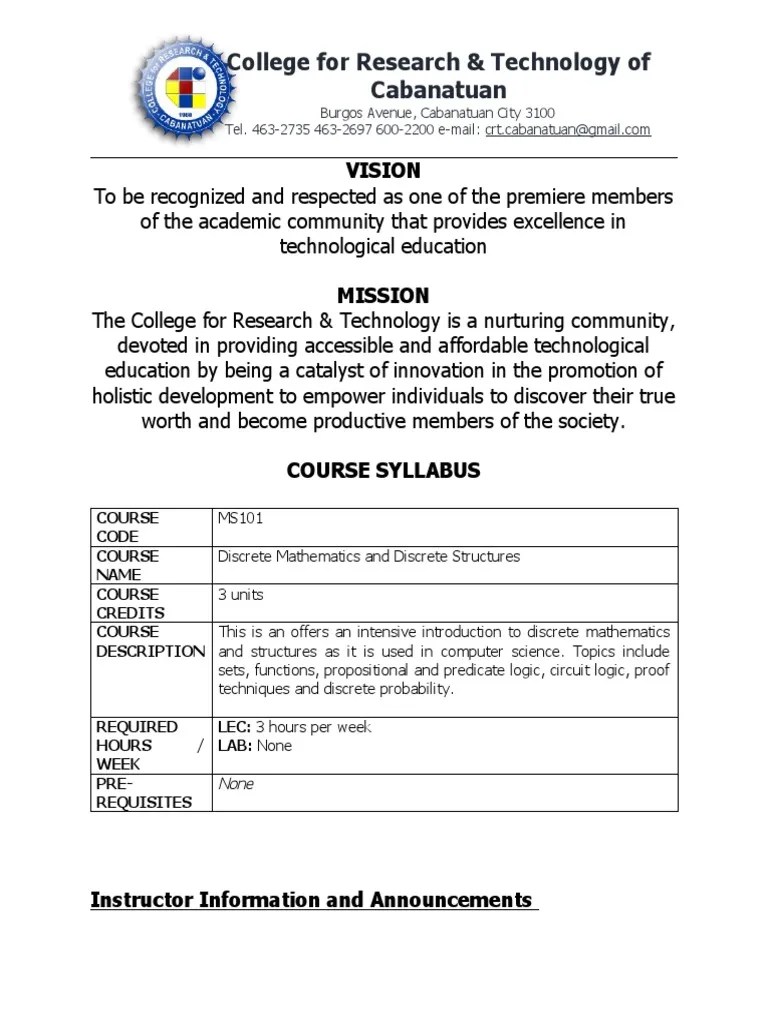 Syllabus Discrete Math | PDF | Discrete Mathematics | Test (Assessment)