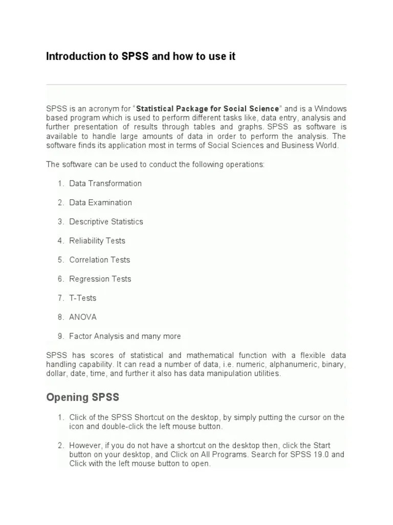 Introduction To SPSS And How To Use It | PDF | Spss | Computer File