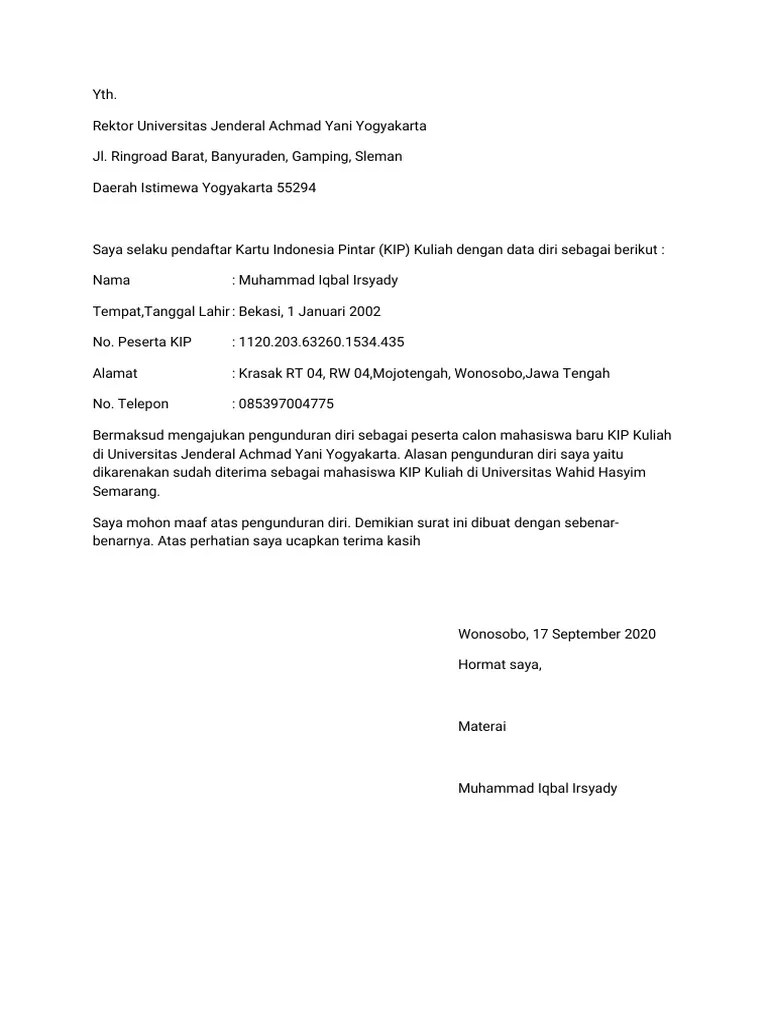 Contoh Surat Pengunduran Diri Pdf 