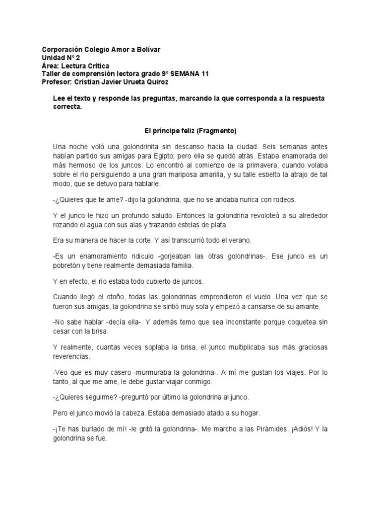 11 Taller De Comprensión Lectora Grado 9° | PDF
