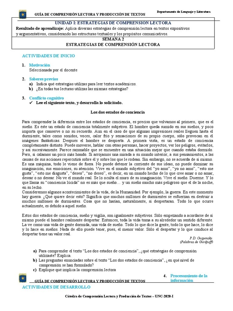 S 2 Comprension Lectora | PDF | Comprensión Lectora | Inclusión (Educación)