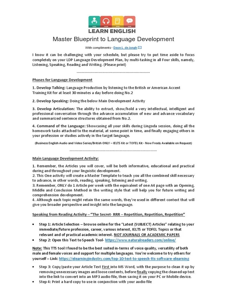 Main 2 Master Blueprint To Language Development Latest | PDF | Language Development | English ...