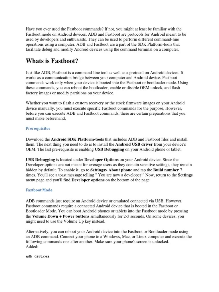 Fastboot Commands List | PDF | Booting | Android (Operating System)