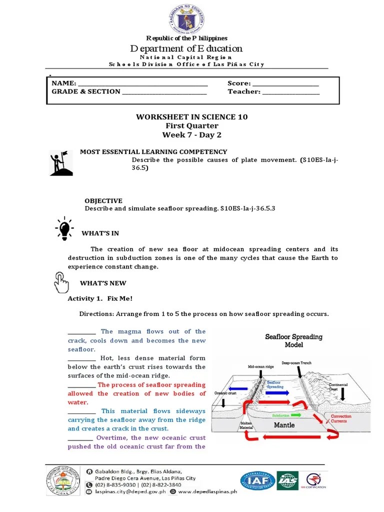 A model of seafloor spreading. Q1 Module 7 Week 7 Day 2 1 Pdf Seabed Tectonics