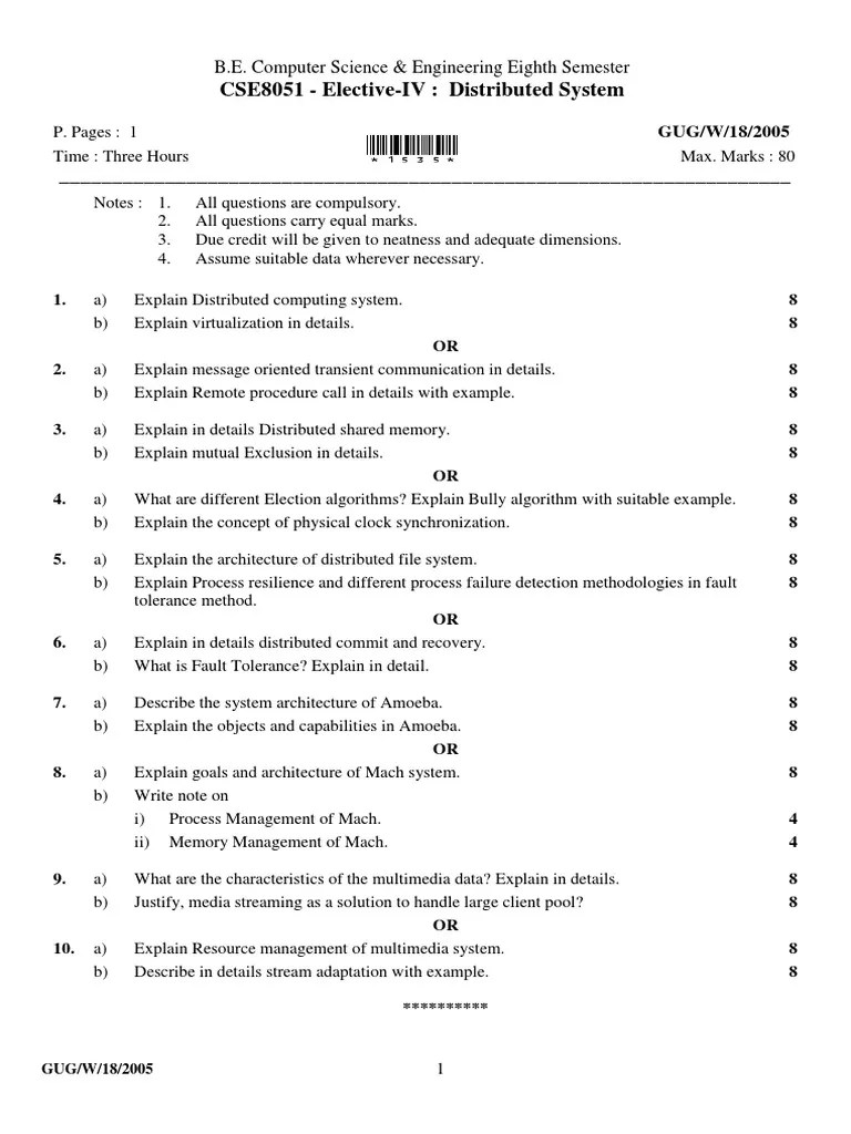 Science Technology/2005 - Year - B.E. COMPUTER SCIENCE & ENGINEERING EIGHTH SEMESTER Subject ...