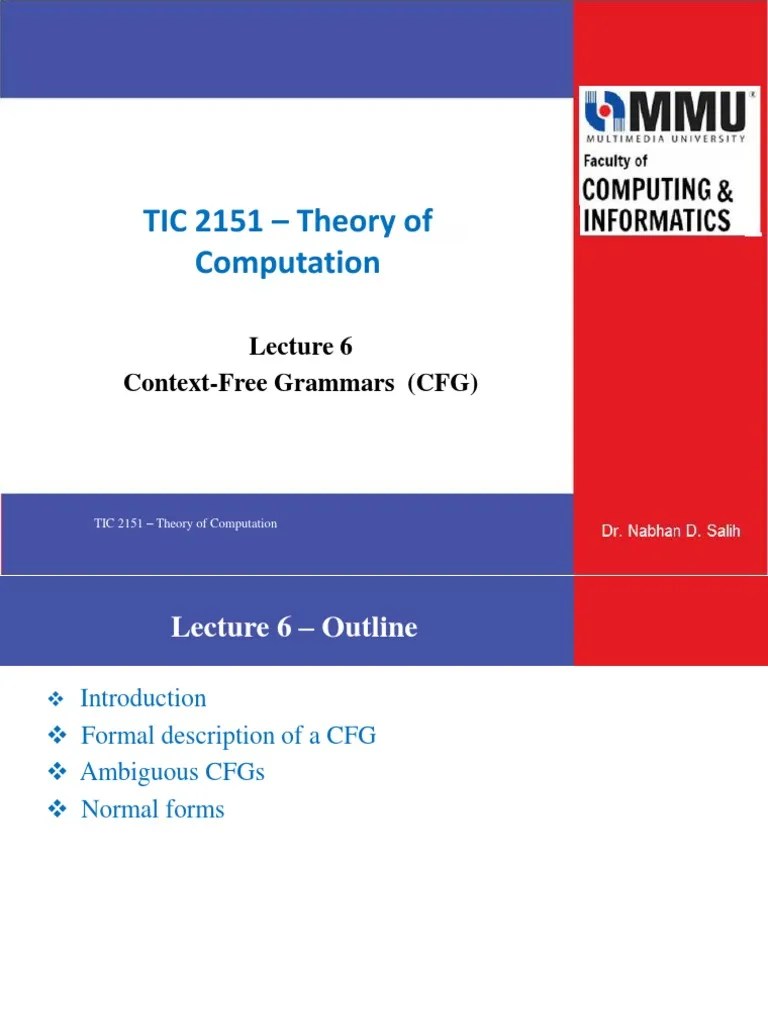 TIC 2151 - Theory Of Computation: Context-Free Grammars (CFG) | PDF ...