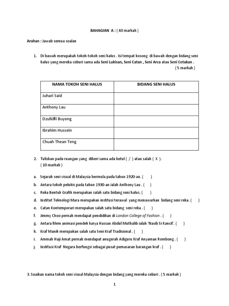 Sejarah perkembangan seni lukis di malaysia. Ujian Selaras 1 Psv Pdf