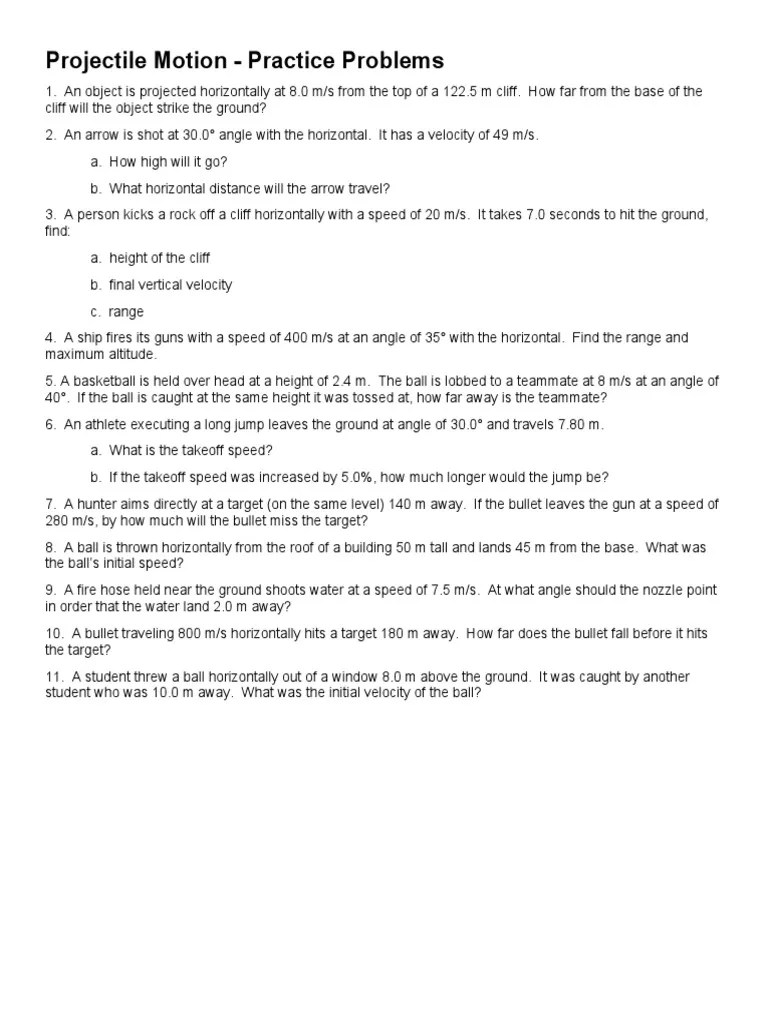 Projectile Motion - Practice Problems | PDF