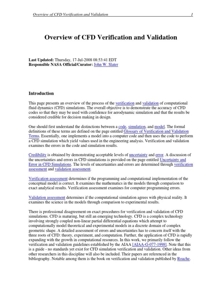 Overview Of CFD Verification And Validation | PDF | Computational Fluid ...